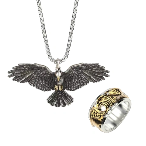Retro Style Eagle Men's Necklace & Rings Sets